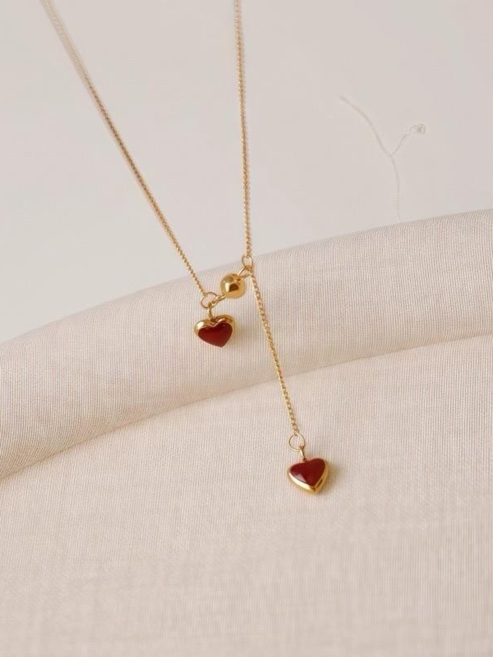 Gold-Tone Necklace with Red Heart Charms - Women's Jewelry